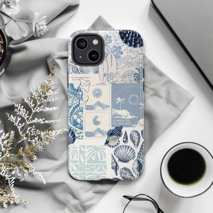 Beach Vibes Phone Case for iPhone 16 15 14 13 12 11 Pro Max, Coastal  Collage Design with Seashells, Surfboards & Inspirational Quote -  Walmart.com