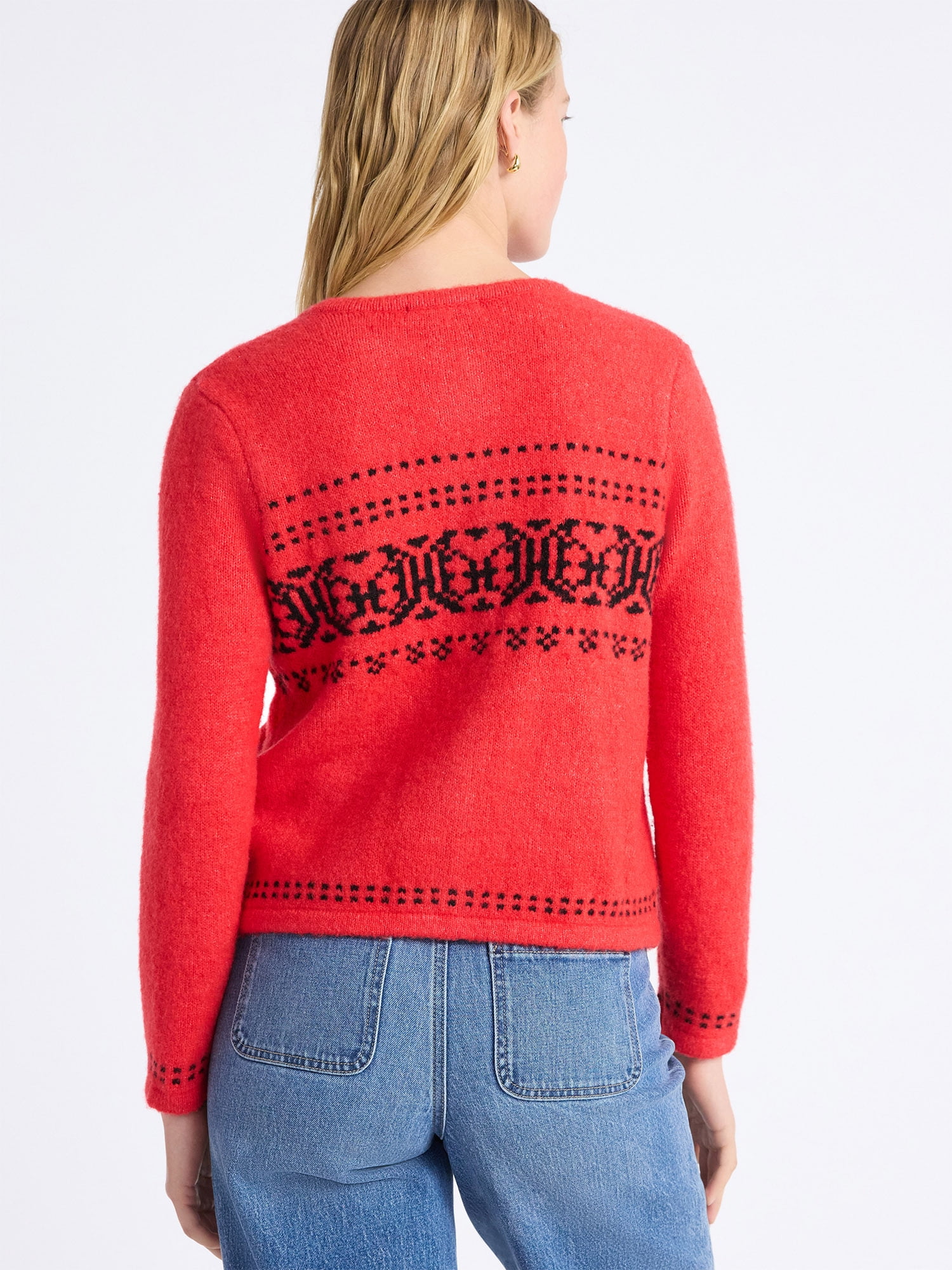Free Assembly Women's and Women's Plus Fair Isle Cardigan with Welt Pockets, Midweight, Sizes XS-4X