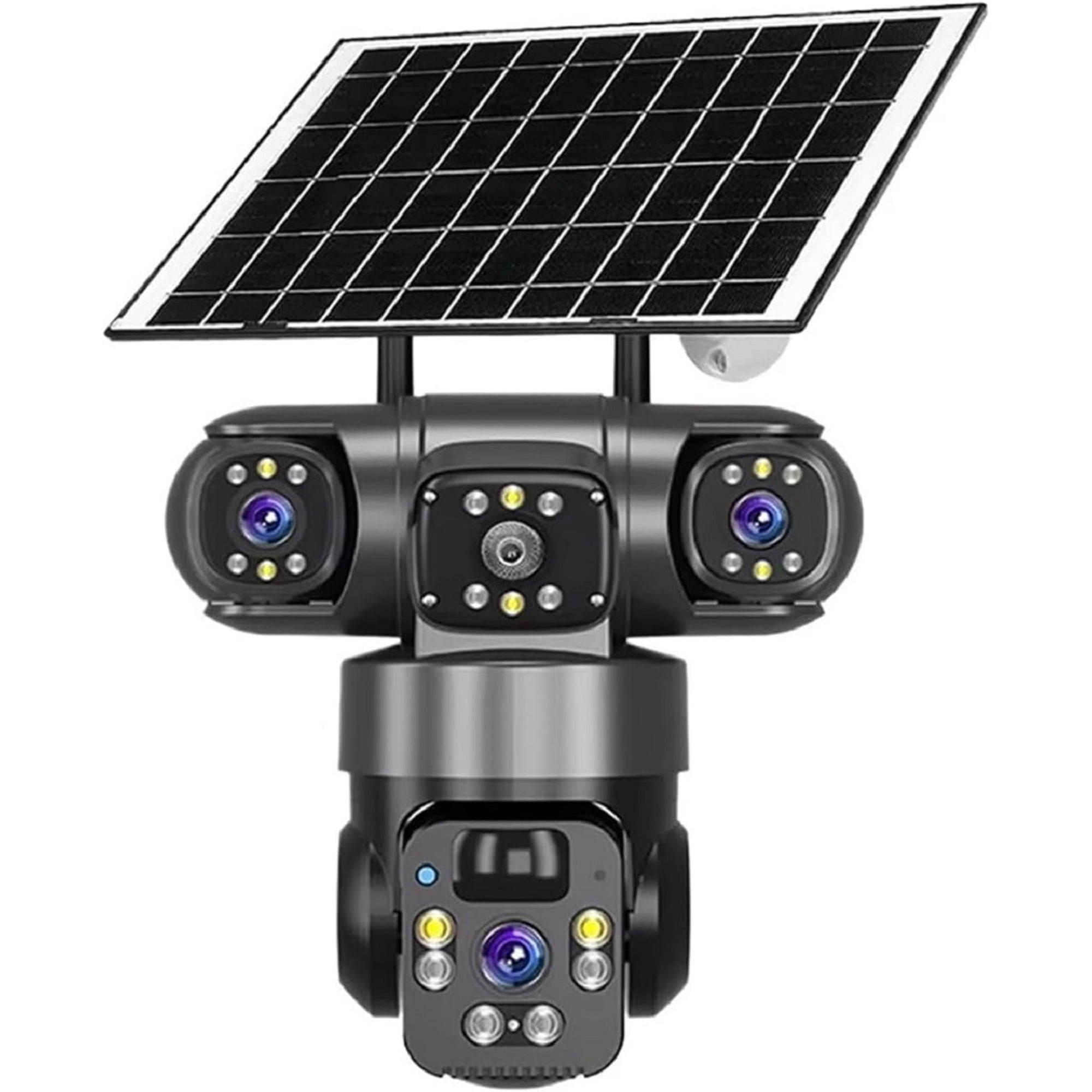 12MP Wireless Solar Security Camera, 3-Lens 360° PTZ Outdoor Surveillance System with Motion Detection, 2.4G WiFi IP66 Waterproof for Home Garden (Black)