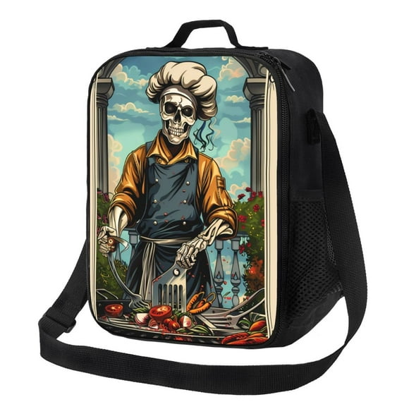 Vsdgher Skeleton Chef BBQ Scene Pattern Reusable Lunch Box, Insulated Lunch Bag Thickened Thermal Leakproof Lunch Tote Bag for Adult Office & Travel Picnic