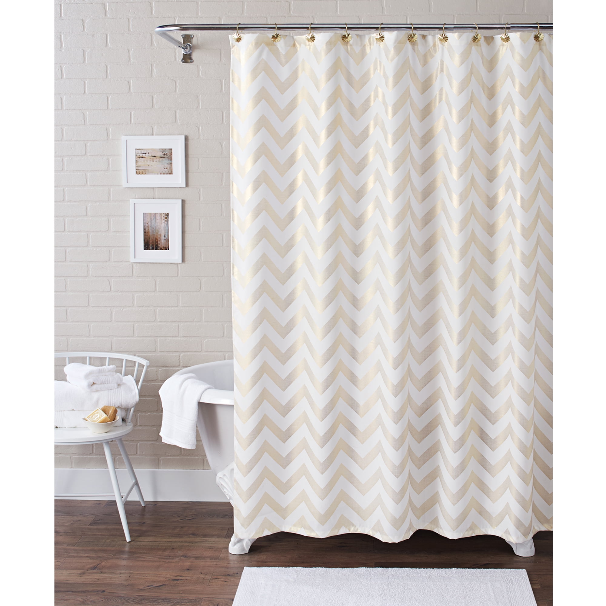 Room Essentials Shower Curtain White Brown Geo Trellis Polyester 