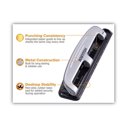 12-Sheet Ez Squeeze Three-Hole Punch, 9/32" Holes, Black/silver | Bundle of 5 Each