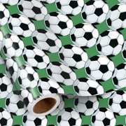 Soccer Ball Wrapping Paper Roll for Boys, Mini Roll, Classic Football Pattern on Green Grass Background Gift Wrap for Sports Birthday, Game Day Party, 17 Inches x 16.4 Feet