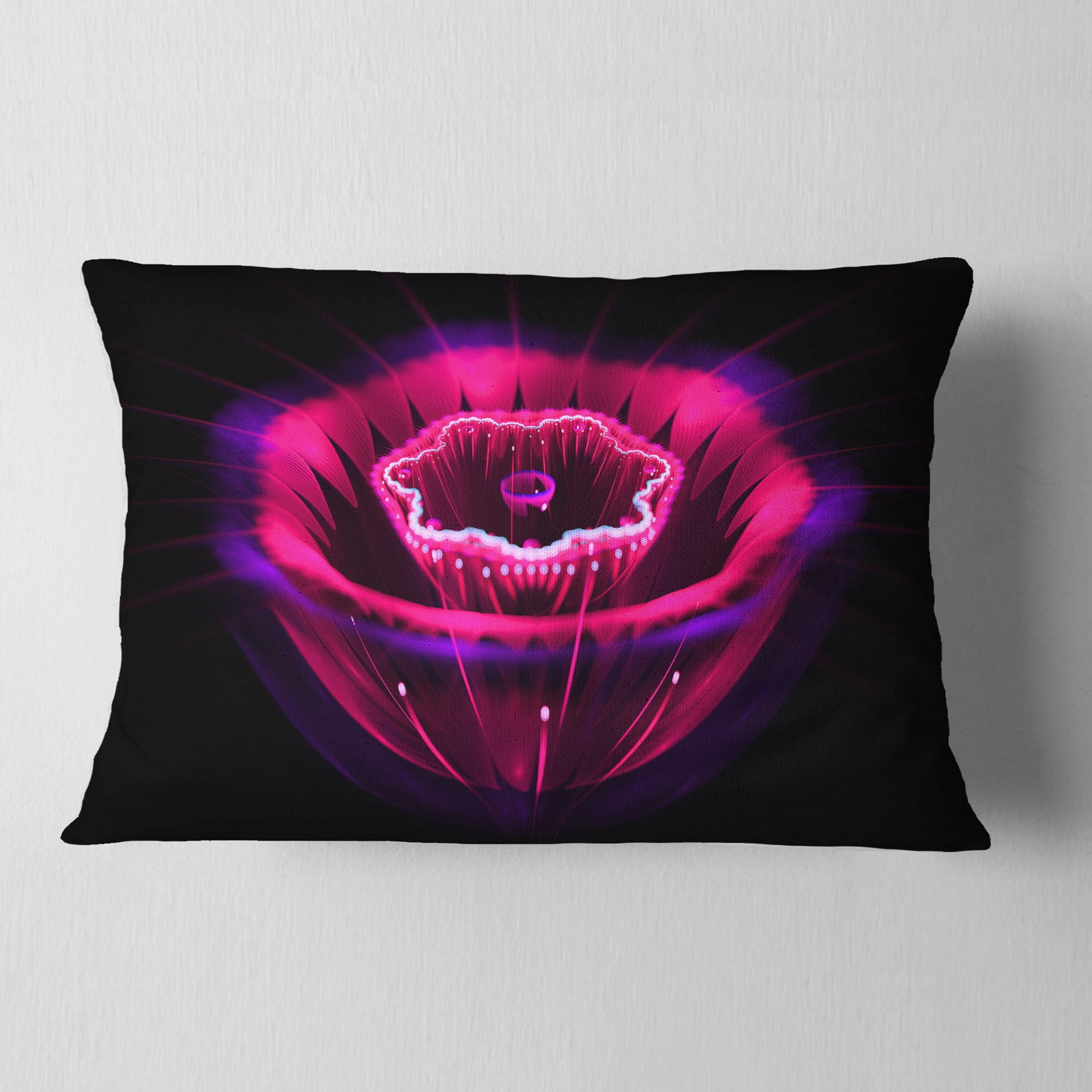 Designart Abstract Magenta Fractal Flower - Floral Throw Pillow - 12x20