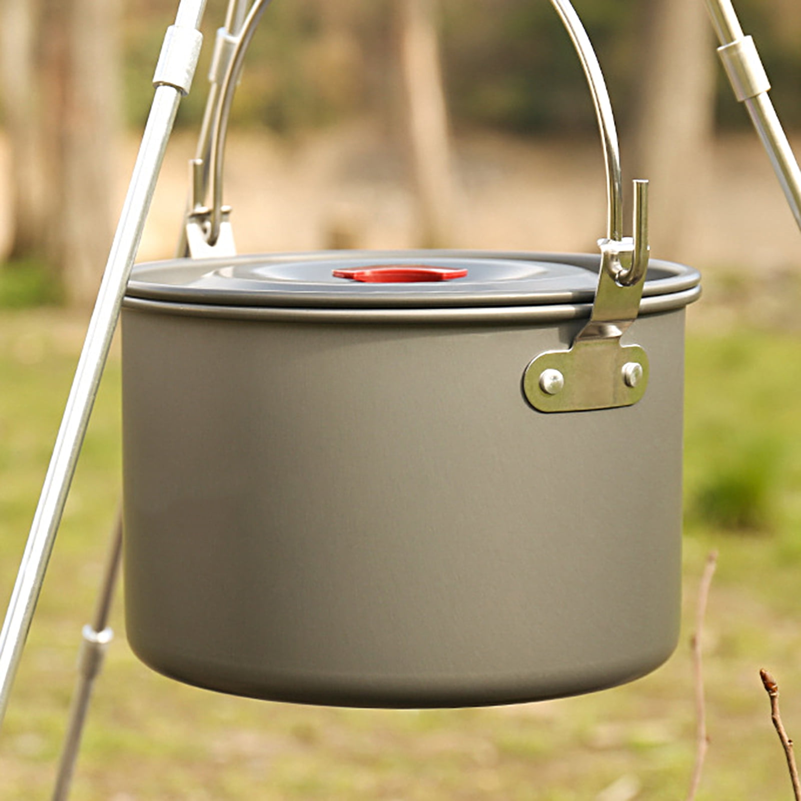 Visland 4L Picnic Handle Rustproof Food Grade Cauldron Groove with Lid 58 People Aluminum Alloy