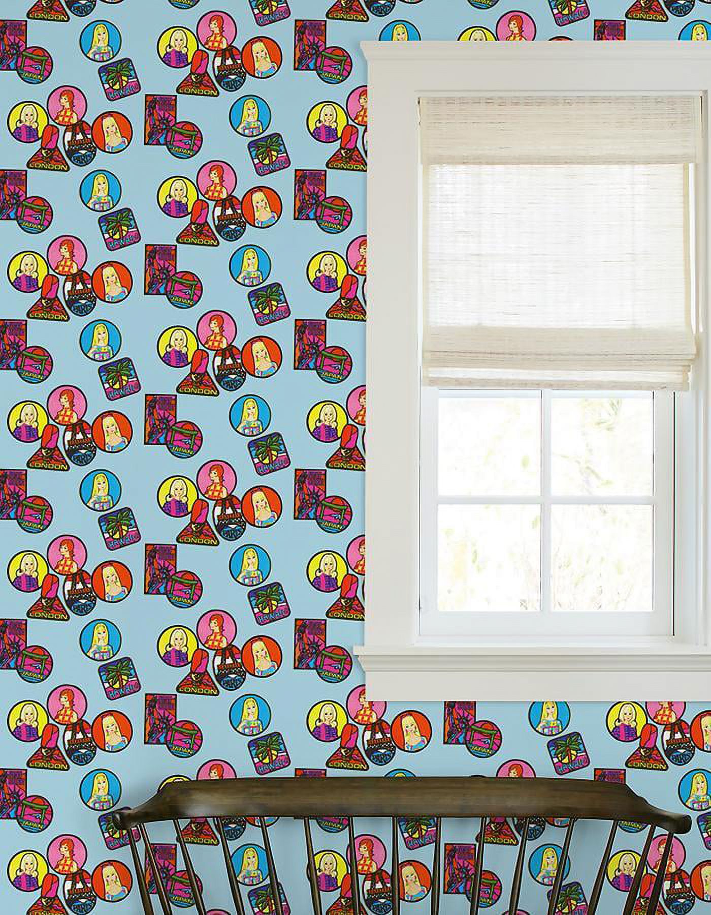 Barbie Travel Patches Removable Vinyl Wallpaper, Baby Blue