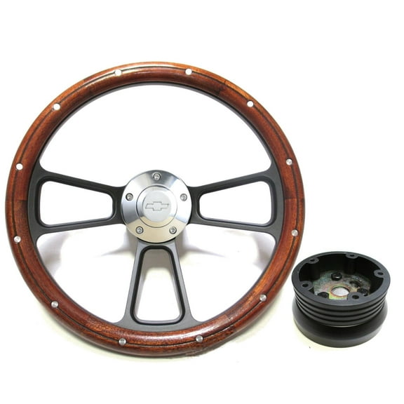 1955 -1956 Chevy Bel Air, Nomad Custom Wood & Billet Steering Wheel - Full Kit"