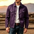thumbnail image 2 of Men Collared Button Down Trucker Jacket Long Sleeve Casual Fall Winter Outerwear with Flap Chest Pockets Purple L, 2 of 5