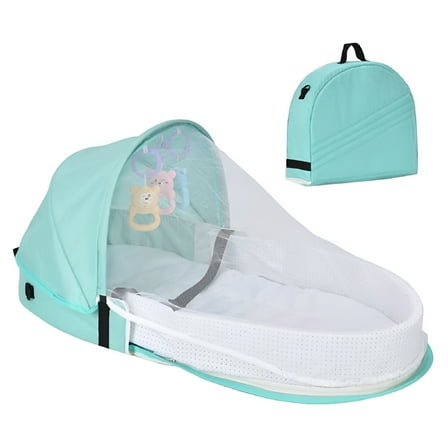 LAMIRO Baby Travel Cot with Mosquito Net and Awning Portable Baby Cot Changing Bag Foldable Baby Cot with Mosquito Net