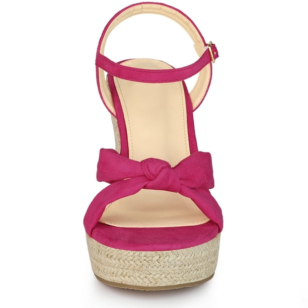 Allegra K Women's Platform Espadrille Wedge Heel Sandals Hot Pink 9