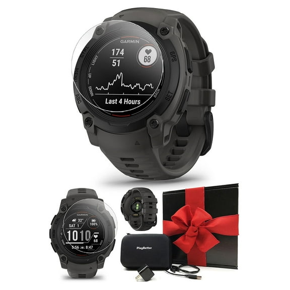 Garmin Instinct E 40mm (Black/Charcoal) Rugged Outdoor GPS Smartwatch Gift Box Bundle with PlayBetter HD Screen Protectors, Wall Adapter & Case