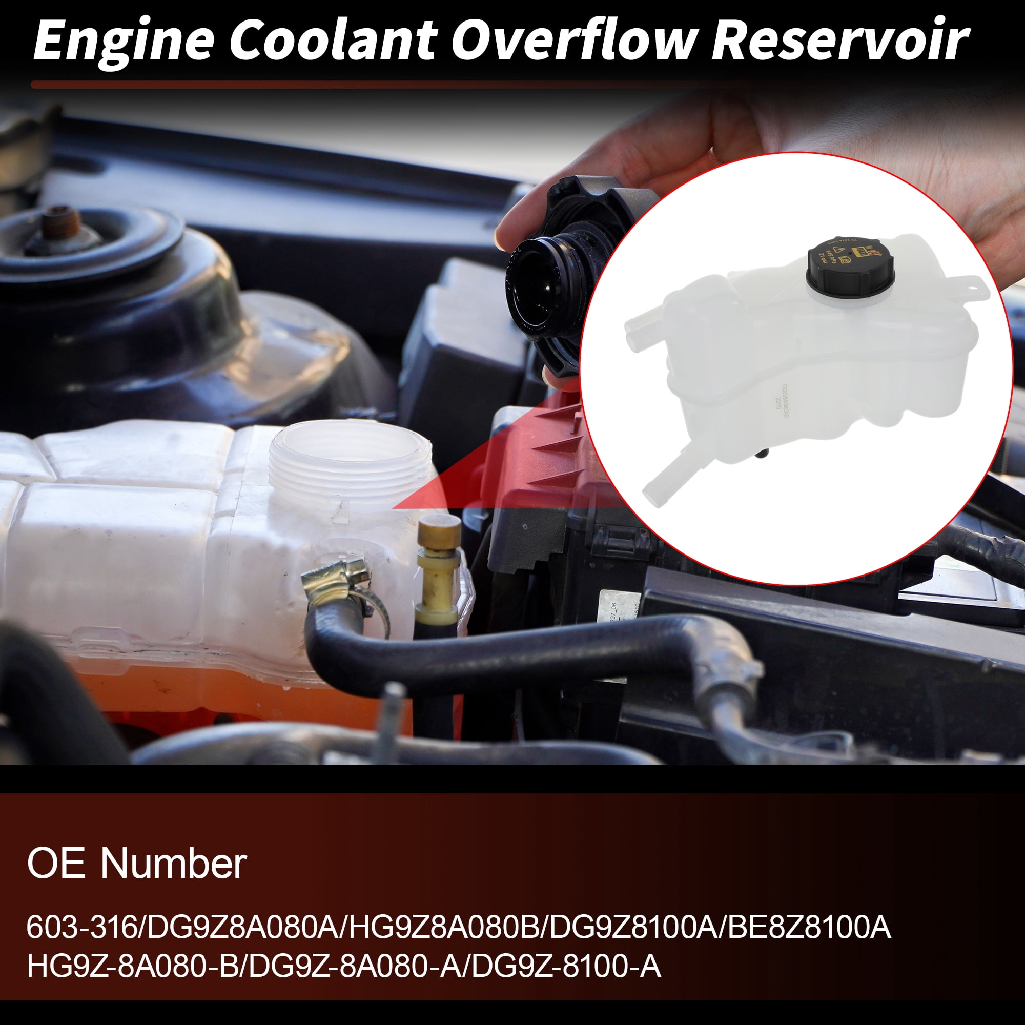 Coolant Expansion Reservoir Tank with Cap for Ford Fusion 2013-2020 Pressurized Radiator Coolant Overflow Reservoir Recovery Tank for Lincoln MKZ No.603-316/DG9Z8A080A/HG9Z8A080B