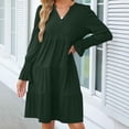 thumbnail image 3 of Diufon Womens Casual Dresses V Neck Puff Flare Long Sleeve Dress Fall Baggy Pleated Midi Dress, 3 of 6