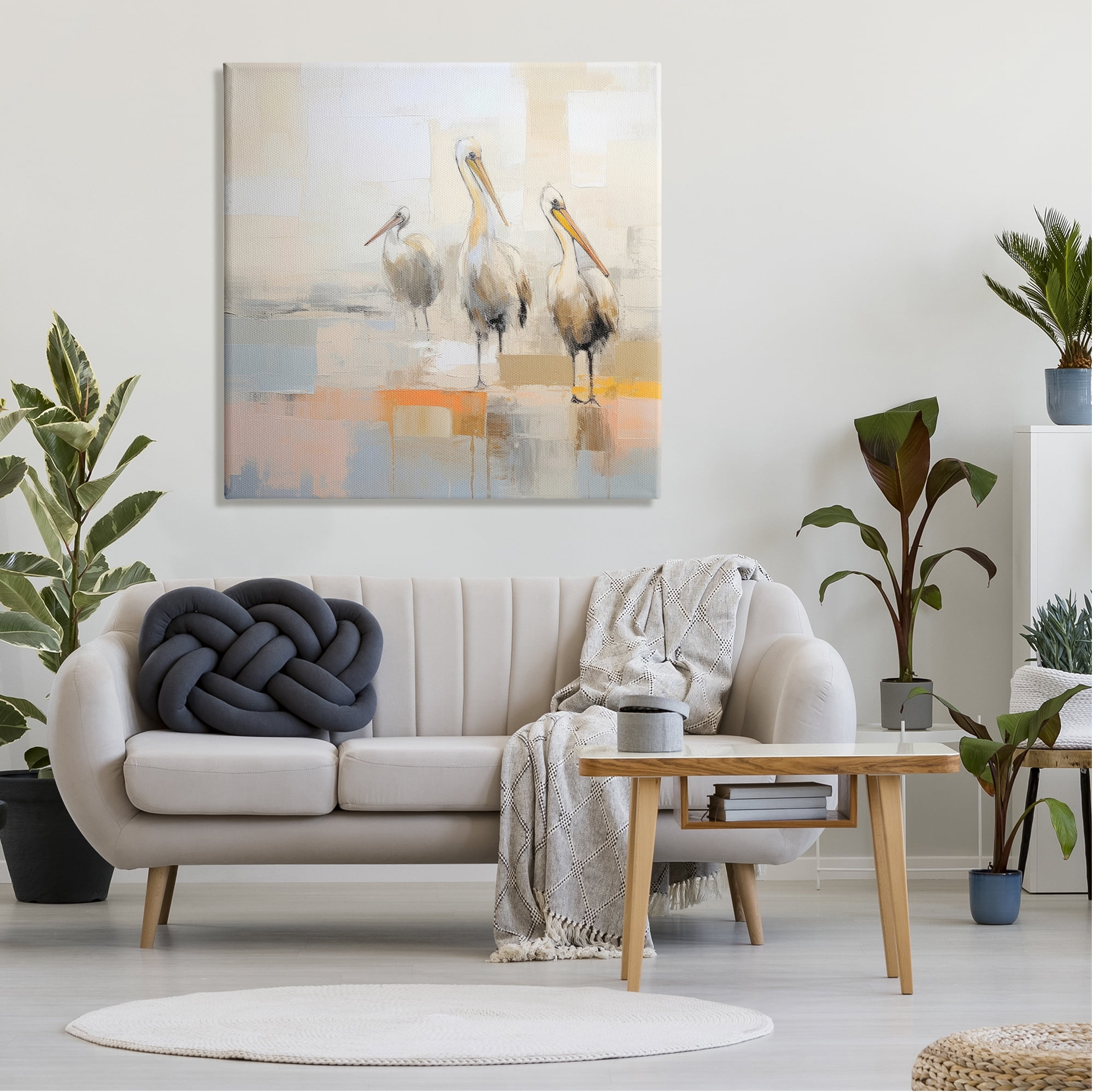 Stupell Industries Three Pelicans Abstract Animals & Insects Painting Gallery Wrapped Canvas Art Print Wall Art, 36 x 36
