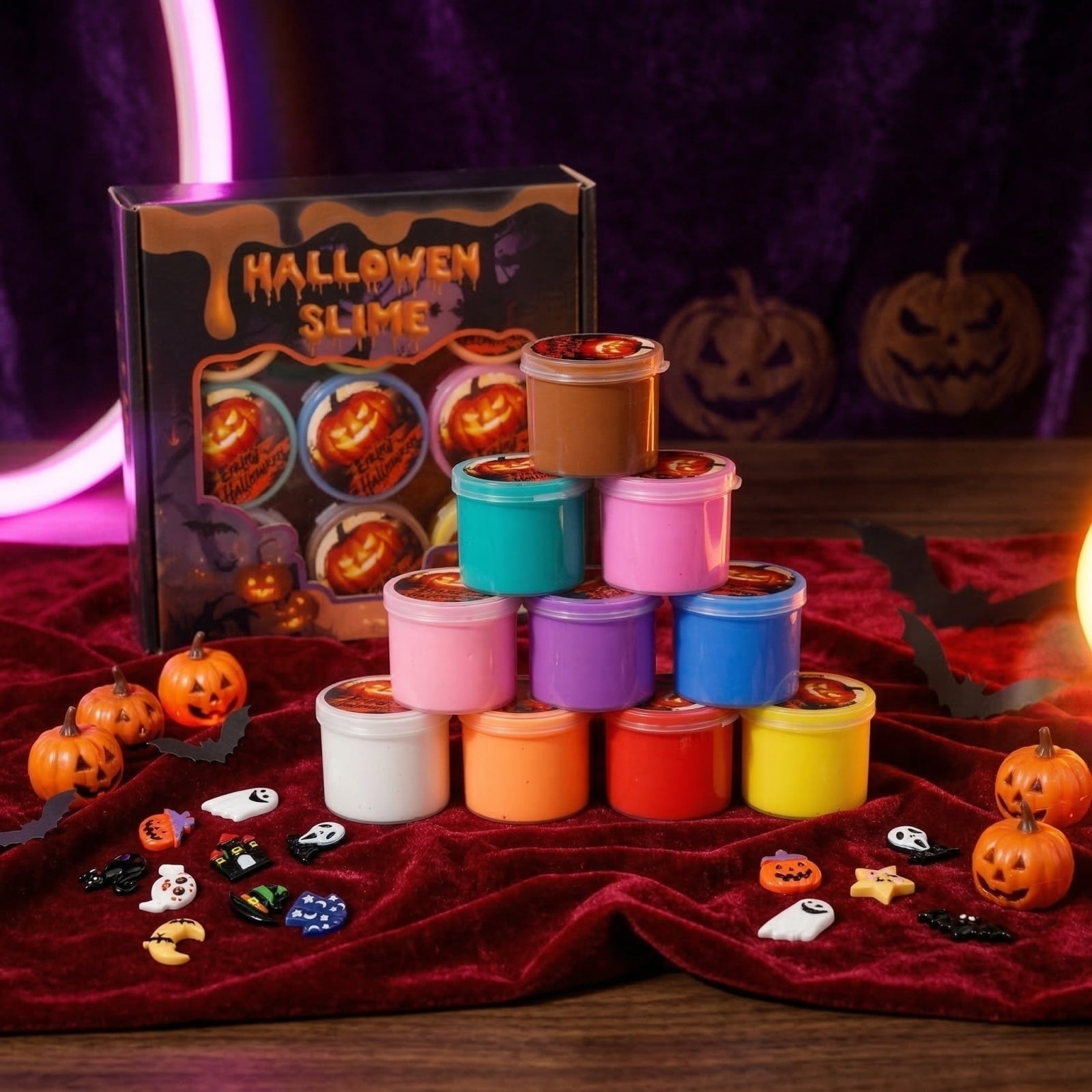 Halloween Theme Slime Kit for Stress Relief, Spooky Squeeze Fidget Set with Soft Seasonal Texture, Creative Sensory Hand Tool for Holiday Anxiety Relief，A