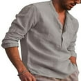 thumbnail image 3 of Men Henley T Shirts Casual Long Sleeve Button Linen V Neck Winter Loose Tops, 3 of 3