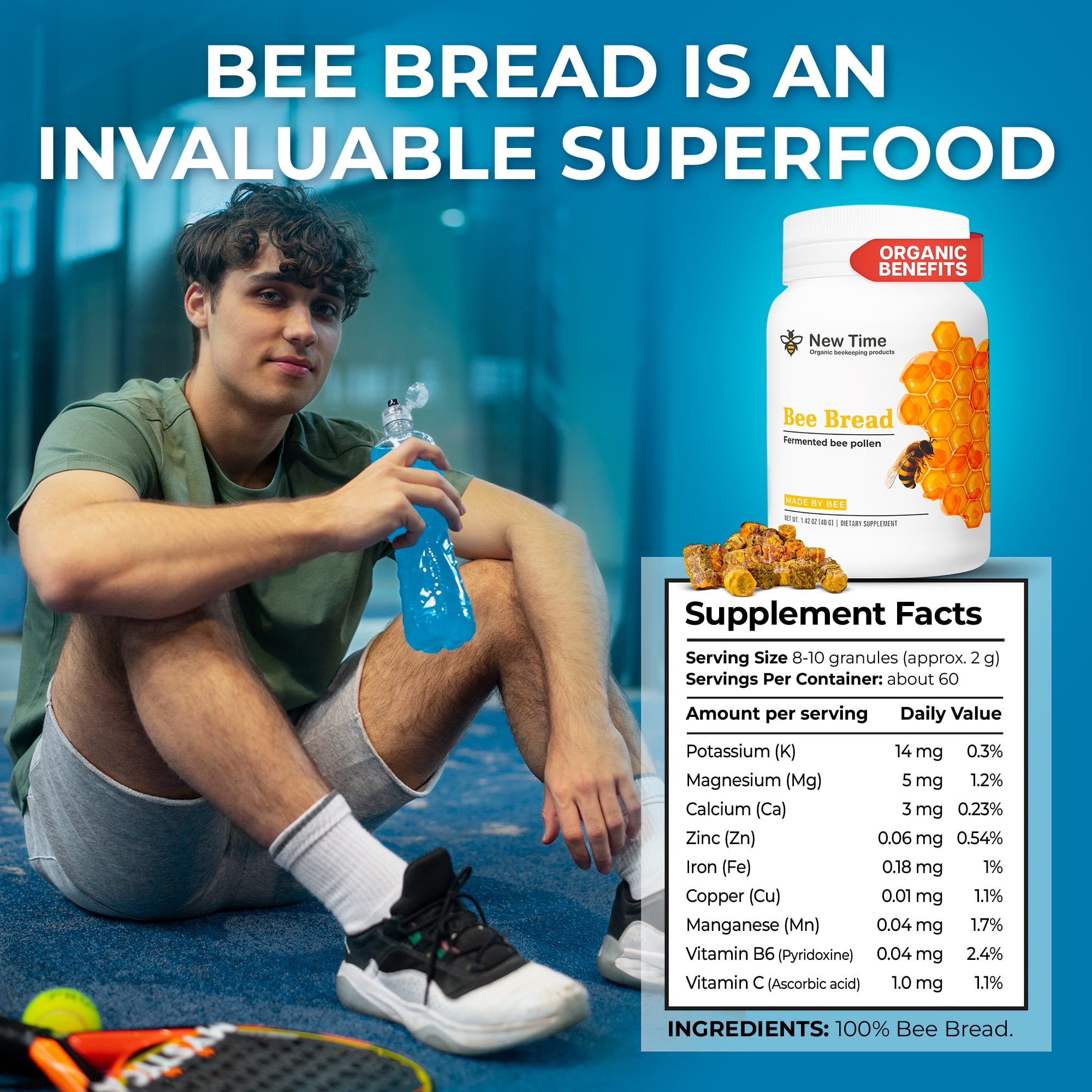New Organic Time Bee Bread Fermented Bee Pollen 4.4 oz | Natural Superfood