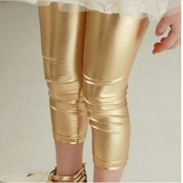 Girls Gold Metal Color Tight Leggings Waterproof Windproof Stain