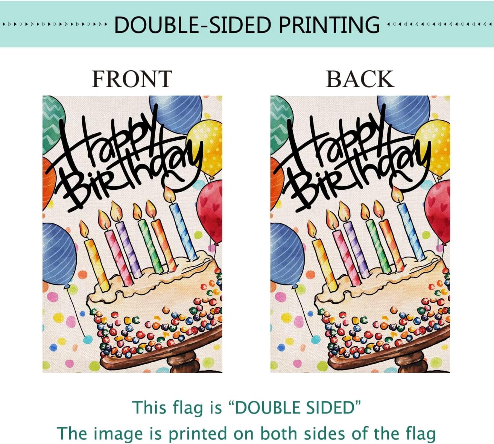 Happy Birthday Garden Flag Banner Big Cake Colorful Balloon Yard Flag Burlap Vertical Double-Sided Party Welcome Farmhouse Outdoor Outside Home House Decoration