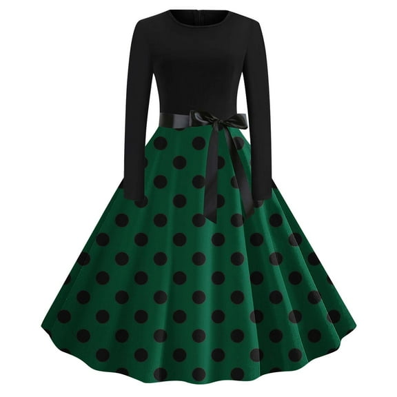 WJHWSX Dresses for Women,Womens Fall Dresses,Casual Dresses for Women,Long Sleeve,Crew Neck,Soft,Printed,M(US:6)