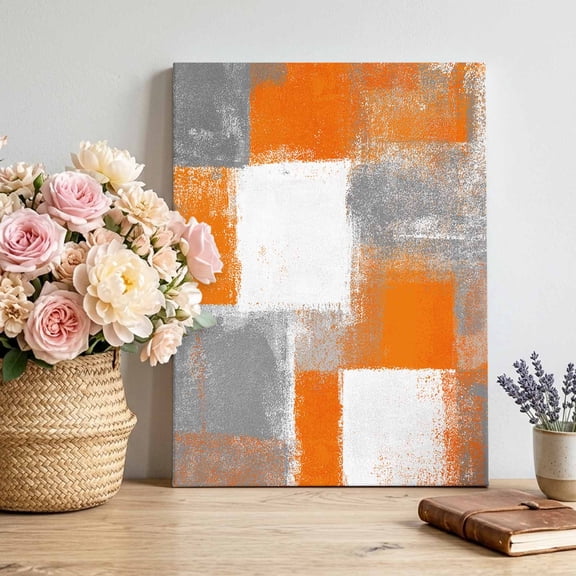 Orange Grey Abstract Art Canvas Wall Art Framed Wall Decor for Living Room Bedroom Bathroom, White Graffiti Retro Gradient Canvas Pictures Ready to Hang Decor, 20"x30"