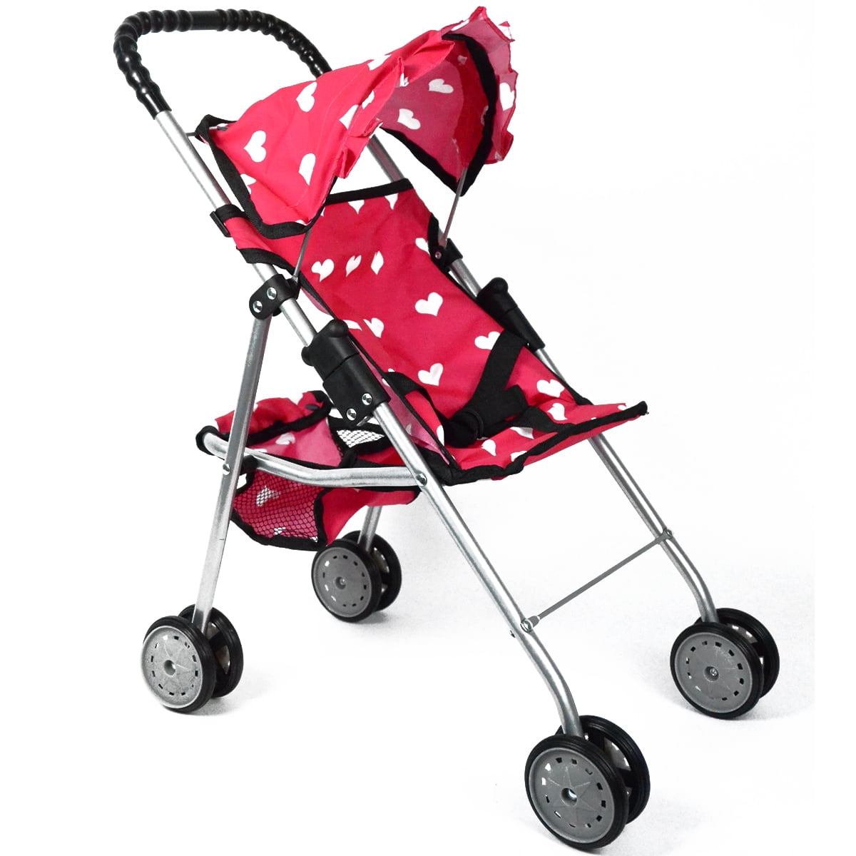 Precious Toys Pink & White Polka Dots Foldable Baby Doll Stroller 