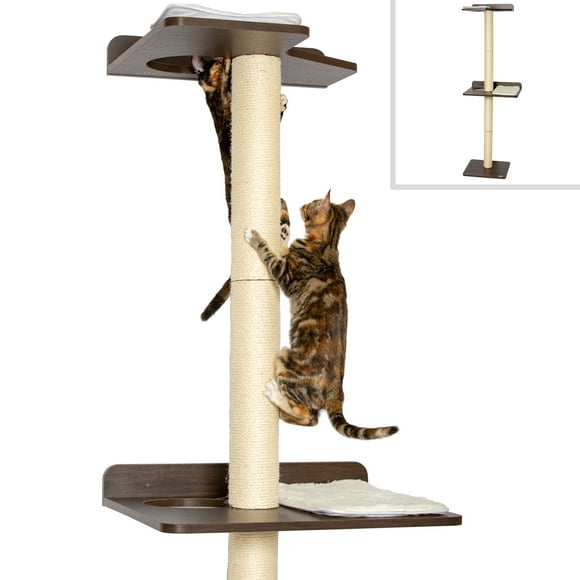 PetFusion Ultimate Cat Climbing Tower & Activity Tree. (24 x 20.8 x 76.8 inches (lwh) Tall Sisal Scratching Posts, Modern Wall Mounted cat Furniture, Espresso Finish). 1 Year Manufacturer Warranty