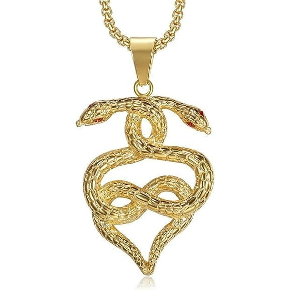 NEGS 18K Gold Plated Snake Pendant Punk Rock Stainless Steel Necklace, 24'' Chain Gothic Biker Party Gift for Men Women