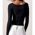 thumbnail image 2 of Weardear Women's Sexy Long Sleeve Crop Top Square Neck Double Lined Basic Slim Fit T Shirt, 2 of 6