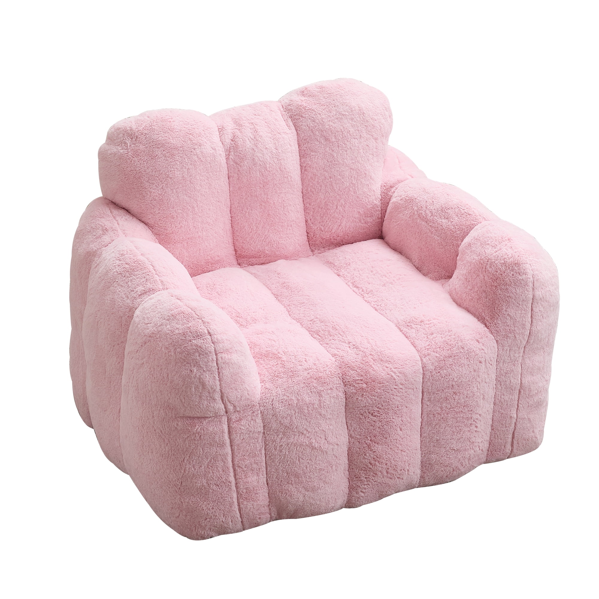 Peispie Giant Fluffy Bean Bag Chair for Adults, Oversized Memory Foam Floor Sofa Lounge Chair with Armrests, Comfy Stuffed Accent Reading Chair for Bedroom & Living Room, No Assembly, Pink