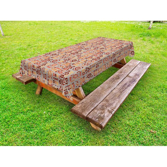 Tribal Outdoor Tablecloth, Ethnic African Geometrical Pattern with Doodle Art Shapes Ancient Cultures Theme, Decorative Washable Fabric Picnic Table Cloth, 58 X 84 Inches,Multicolor, by Ambesonne