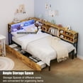 thumbnail image 3 of Miniyam Twin Size Bed with Storage, Bookcase, LED Lights and Drawers for Teens, Brown, 3 of 7