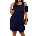 thumbnail image 2 of LWavelet Women's Plus Size Cold Shoulder Dress Short Sleeve Round Neck Casual Loose T-Shirt Dress with Pockets Navy 4XL, 2 of 5