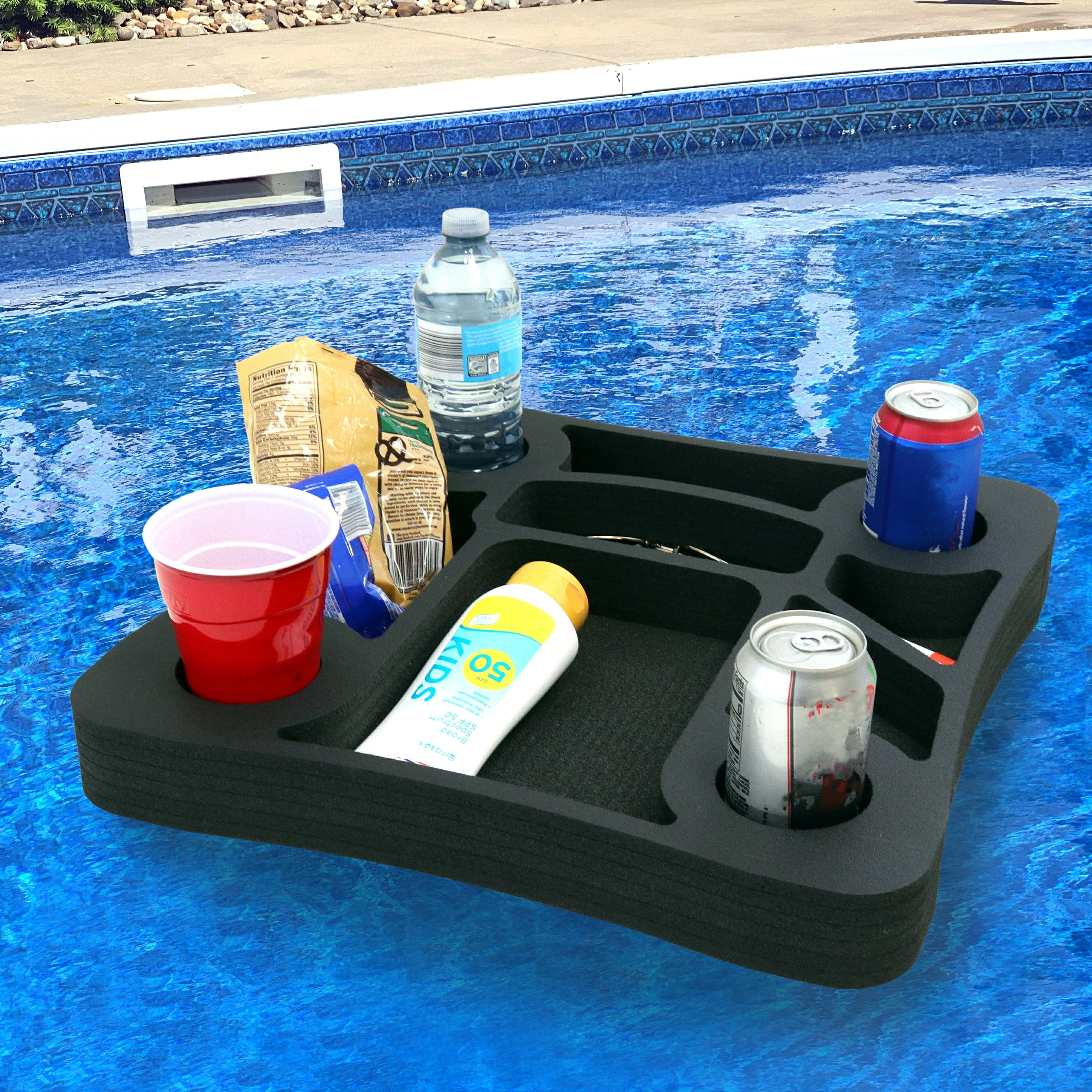 Floating Pool Drink Holder Table Party Tray Durable Black Foam 7 Compartment 