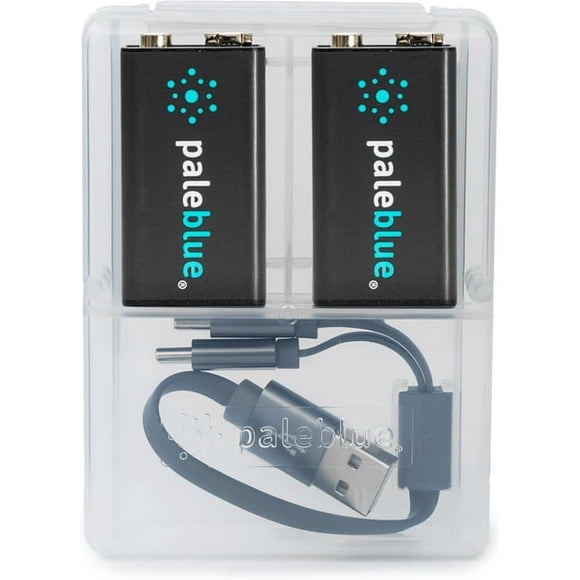 Rechargeable 9V Smart Batteries with USB Charger by Pale Blue, Lithium Ion 9 Volt 500mAh, Fast Charging in 60 Minutes, Featuring an LED Charge Indicator - 4 Pack