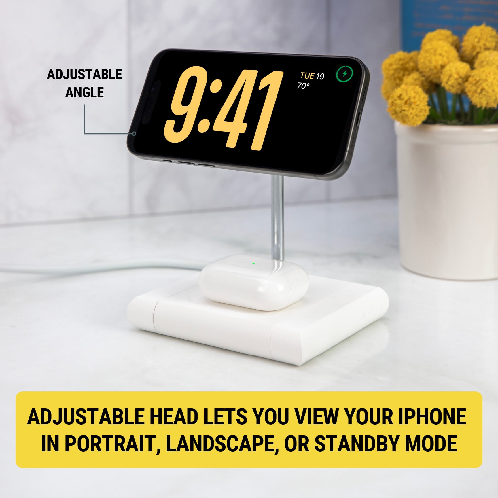 Scosche BL2MSiQWT-AP BaseLynx™ 2.0 2-in-1 Modular Charging Station with MagSafe, 15W Fast Wireless Charging Phone Stand