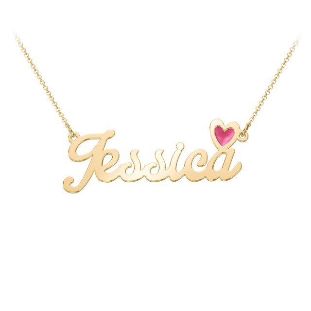 Name Necklace with Pink Cold Enamel Heart