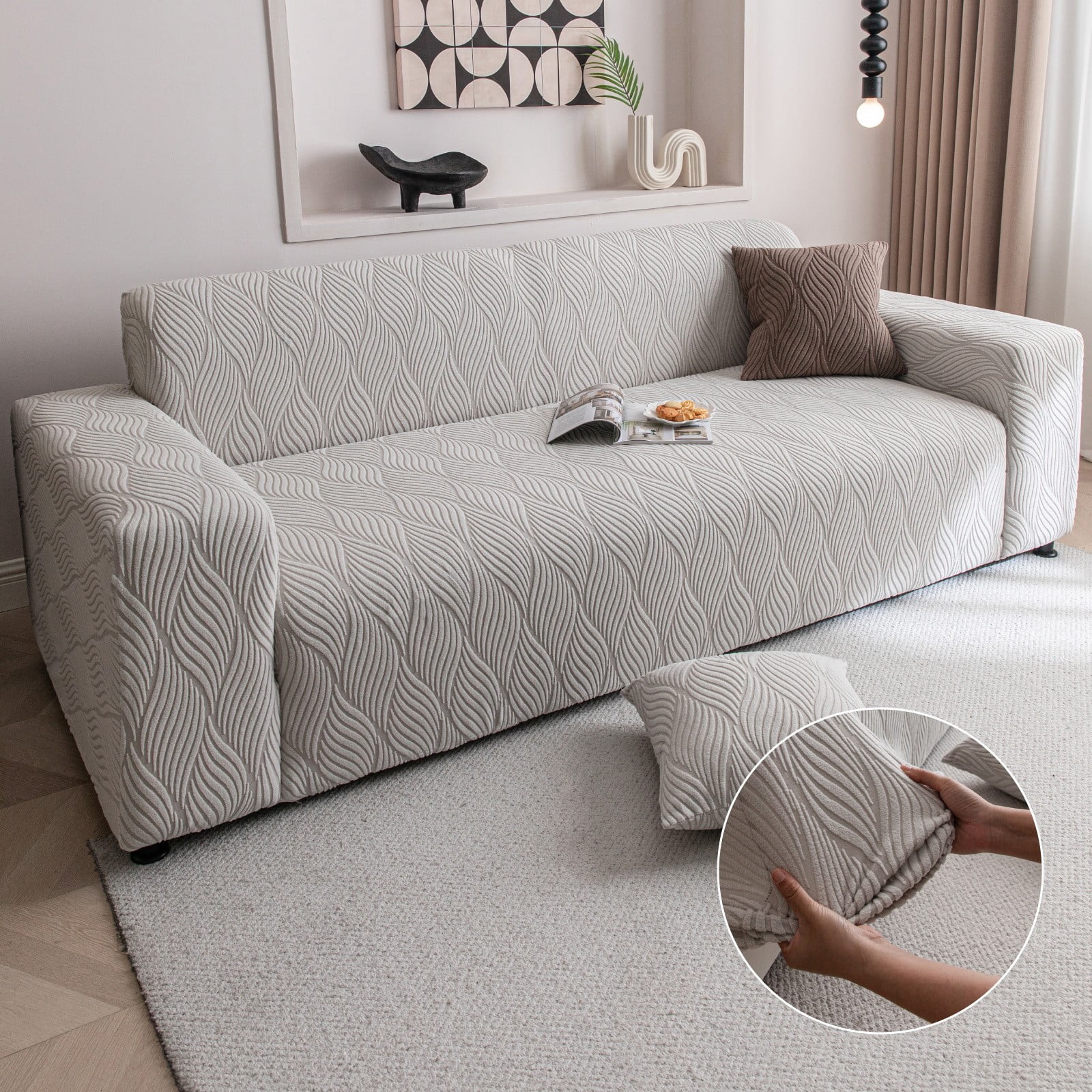 ANMINY Stretch Sofa Covers Couch Covers Furniture Protector Sofa Slipcover Leaf Pattern 1-seater (35"-55")