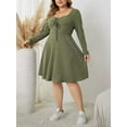 thumbnail image 4 of Sucegi Plus Size Long Sleeve Ribbed Dress - Tie Neck, Waist-Cinching, Vintage Fashion for Women, Winter New Arrivals., 4 of 7
