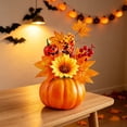 thumbnail image 5 of Fall Artificial Pumpkin Floral Centerpiece with Sunflowers and Skull for Mantel, Table and Halloween Thanksgiving Decor, Harvest Celebration, Table Accent, 5 of 6