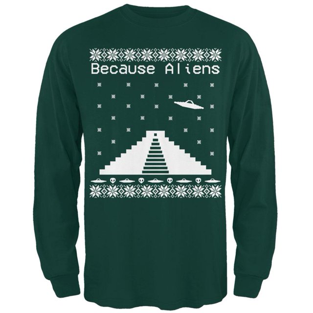 Parce Que Aliens Pyramide Laid Chandail de Noël Forêt Adulte T-Shirt à Manches Longues