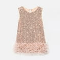 thumbnail image 3 of Efsteb Summer Dress for Girls Sequin Dress Sparkly Gown Party Dresses Little Kids A-Line Velvet Dresses (Beige,6-7 Years), 3 of 3