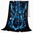 thumbnail image 2 of Blue Electric Guitar with Lightning Sparks, Energetic Graphic Style for Guitar Lovers, Rock Power Burst and Father's Day Gift, Cozy Flannel Blanket for Music Room and Bedroom, Home Decor, 2 of 9