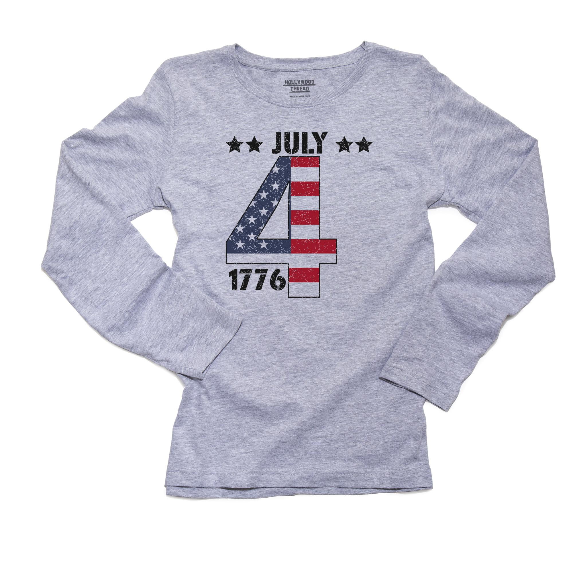 Hollywood Thread - Big 4 - Large 4th of July 1776 - Independence Day Women's Long Sleeve Grey T