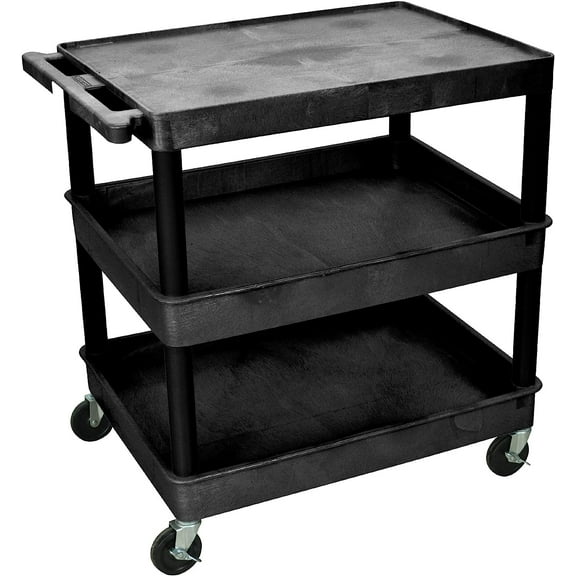 Luxor 24" x 32" Three Shelf Combination Flat/Tub/Tub Utility Cart - Black