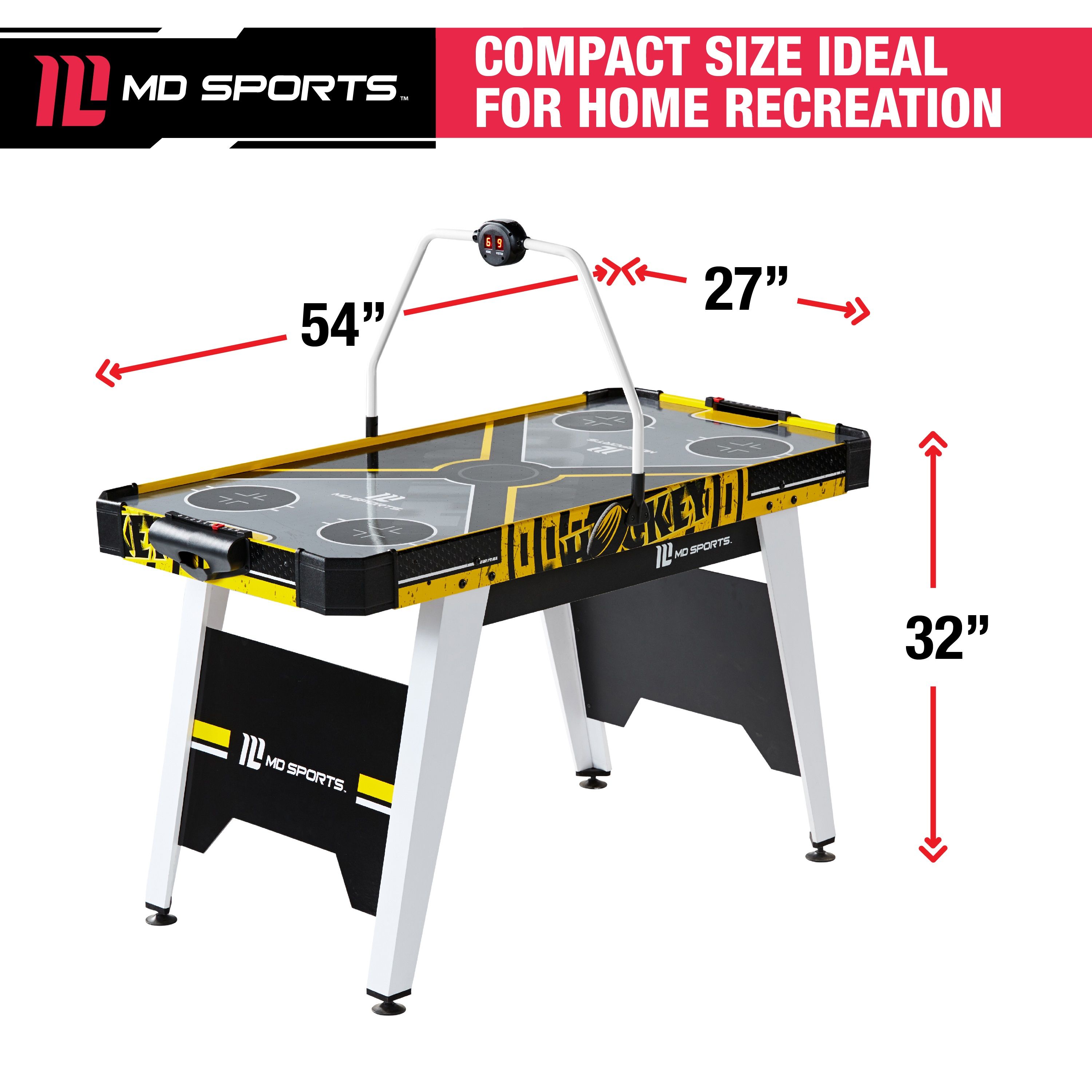 MD Sports Air Hockey Game Table, Overhead Electronic Scorer, Black/Yellow, 54" x 27" x 32" - image 4 of 10