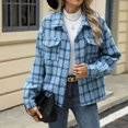 thumbnail image 6 of JUUNthy Women's Plaid Shacket, Long Sleeve Lapel Collar Button Down Fall Winter Fashion Jacket Outerwear White M, 6 of 13