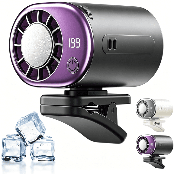 HIBIBUD Car Clip on Air Conditioner Fan with Led Display,Mini Cooling System for Auto Vehicle,Portable Clip on Air Conditioner for Cars,Work,Camping,360° Rotation Adjustable