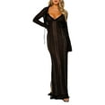 thumbnail image 2 of Cenuakty Women Long Dress Set, V-neck Lace Patchwork Slip Dress with Long Sleeve Tie-up Cardigan, 2 of 9