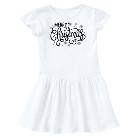 

Inktastic Merry Christmas Hand Lettering with Snowflakes in Black Gift Toddler Girl Dress